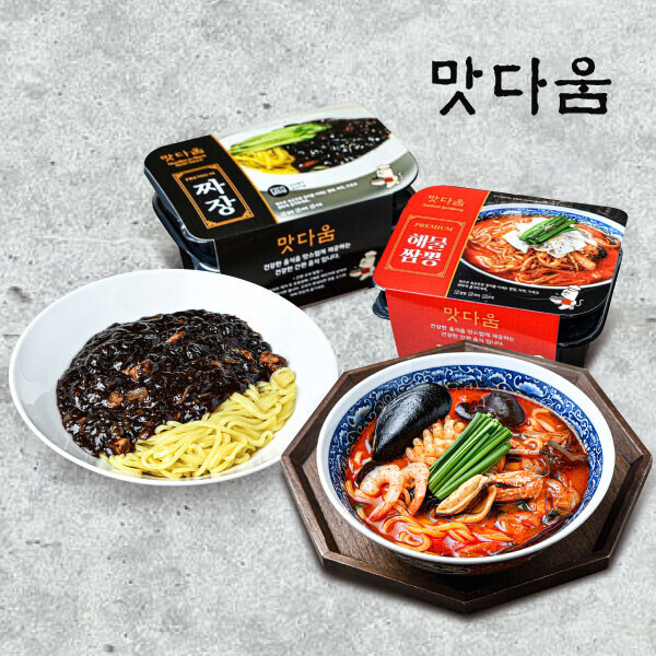 우주스토어,맛다움 고기짜장면 580g x 2팩 + 해물짬뽕 2팩